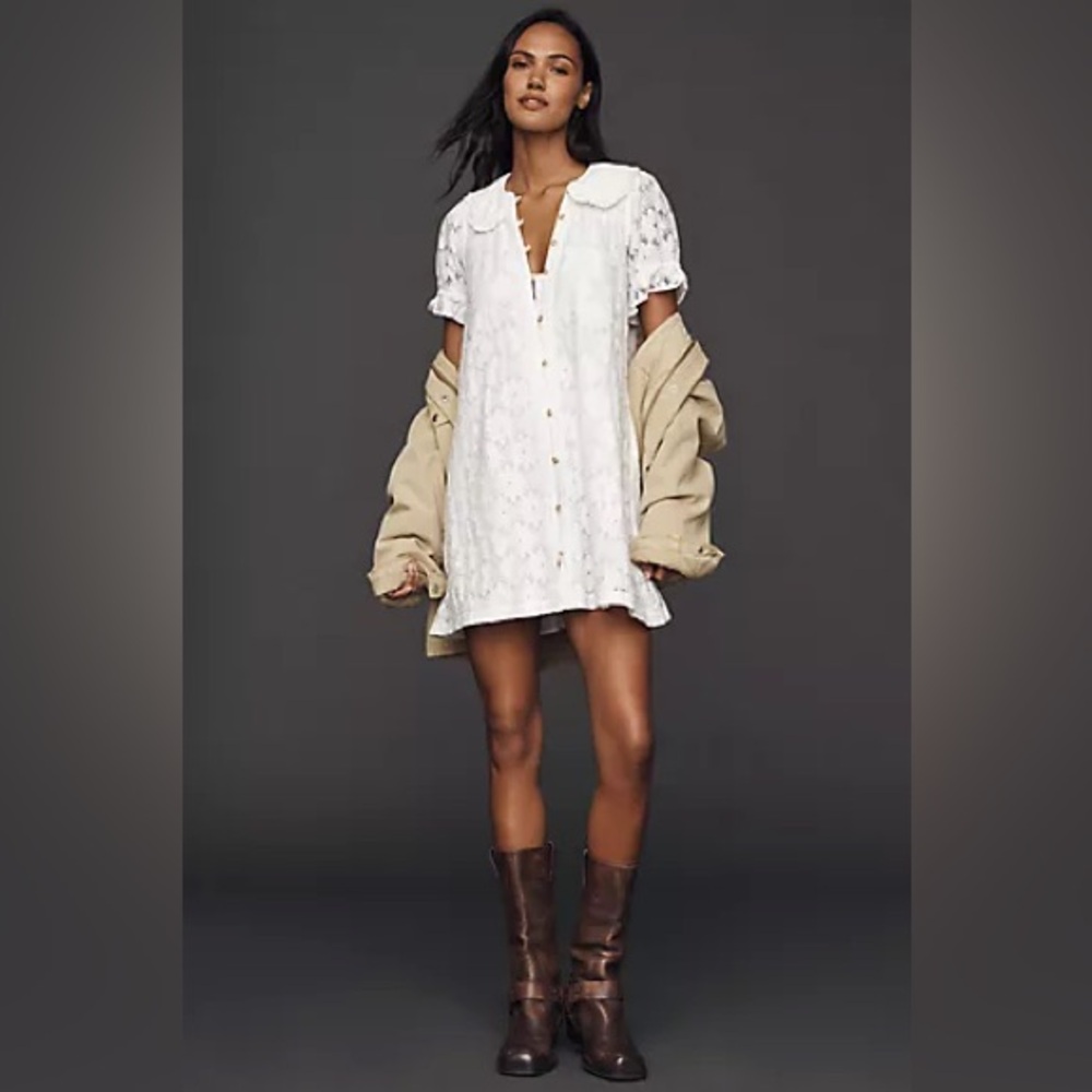 Pilcro Kierra White Eyelet Button-Up Mini Dress